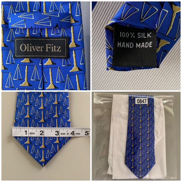 “Oliver Fitz” Silk Tie Blue with the Scales of Justice Lawyer Gift - Picture 7 of 10